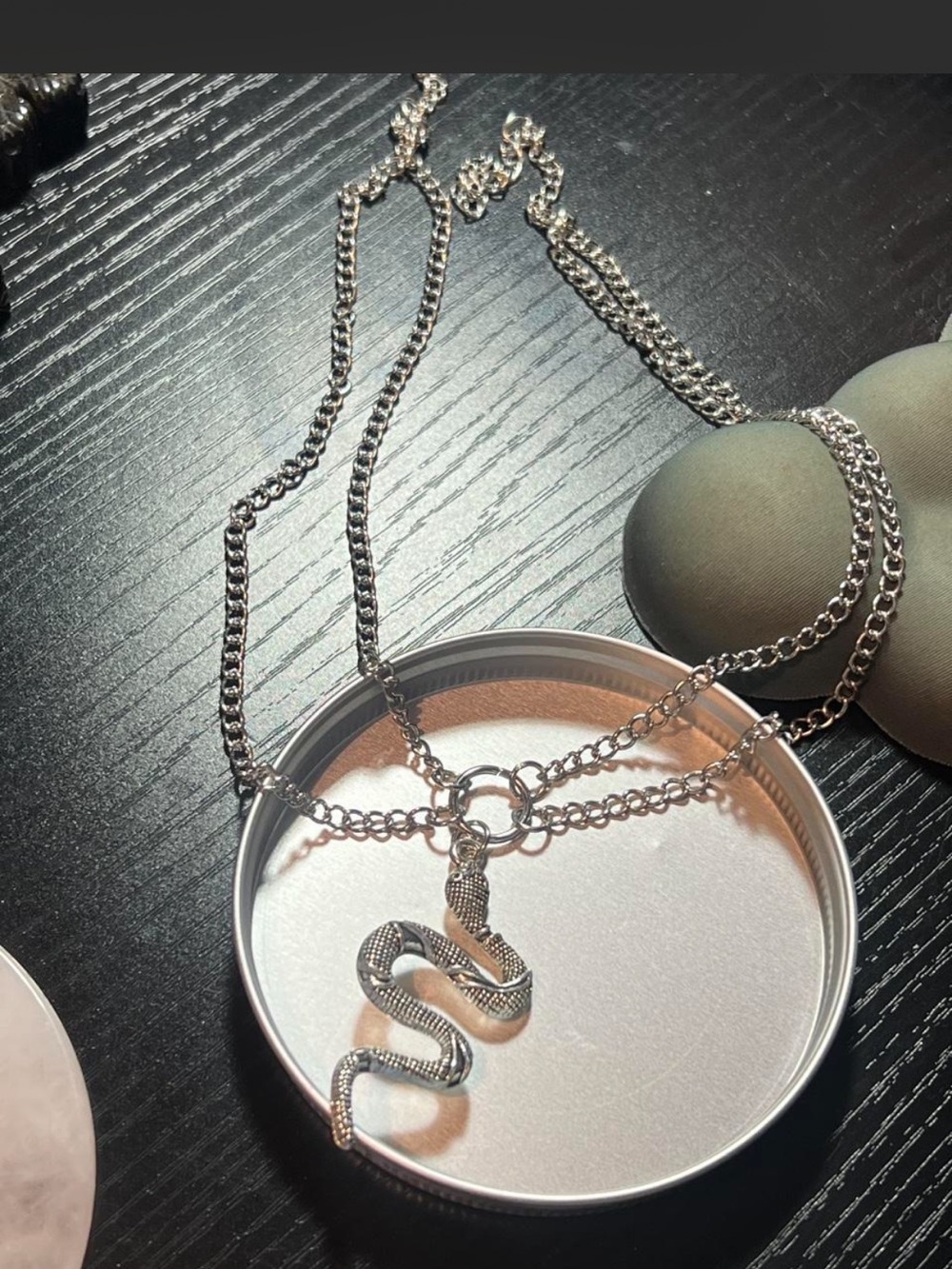 Source Unknown Silver Snake Pendant Necklace